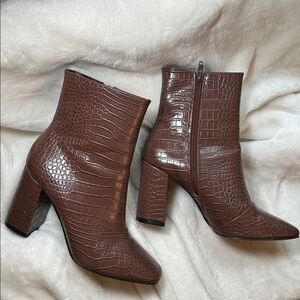 My Generation Brown Crocodile High Heel Mid-Calf Boots Size 8.5